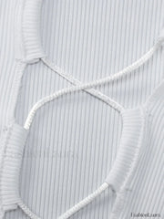 Tie Front Ribbed Long Sleeve Mini Dress Mini Dresses