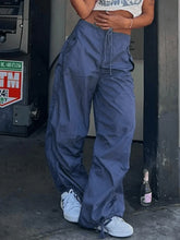 Tie Strap Baggy Parachute Cargo Pants Blue / S Pants