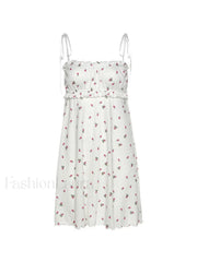 Tie Strap Frill Trim Floral Mini Dress Mini Dresses