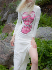 Tie Strap Slit Long Sleeve Maxi Dress Maxi Dresses