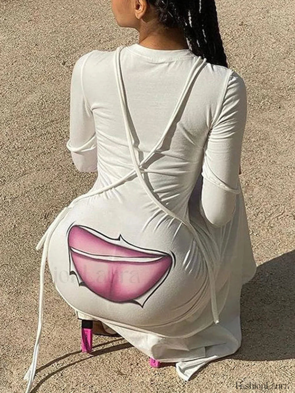 Tie Strap Slit Long Sleeve Maxi Dress Maxi Dresses