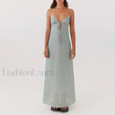 Tie up Spaghetti Cutout Maxi Dress SKY BLUE / S