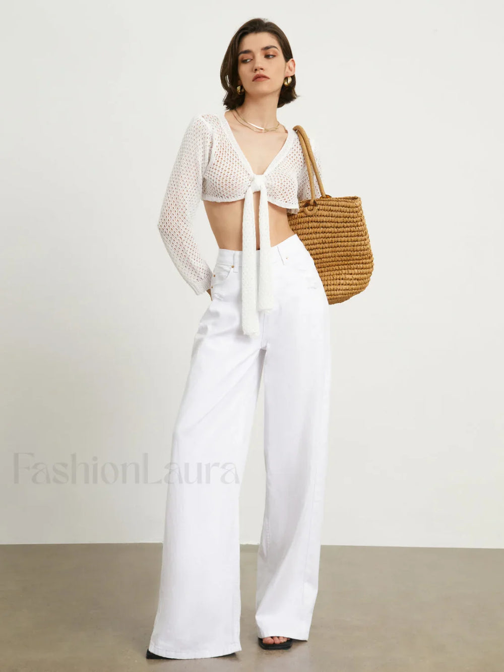 Tied Charming Pointelle Cardigan Sweaters L