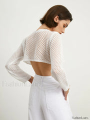 Tied Charming Pointelle Cardigan Sweaters L