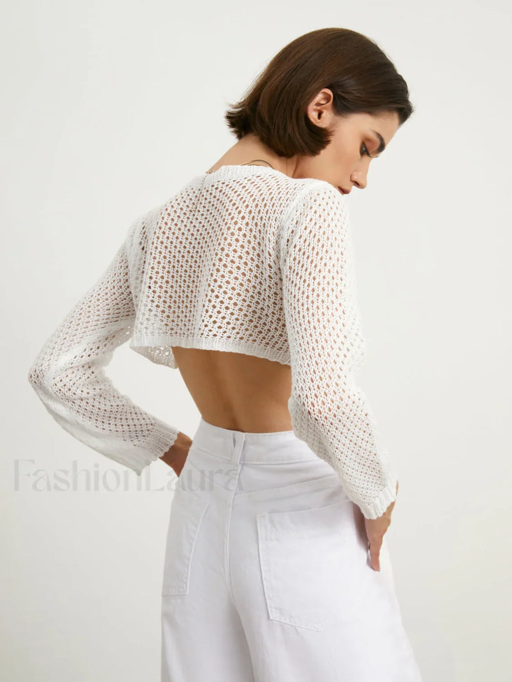 Tied Charming Pointelle Cardigan Sweaters L