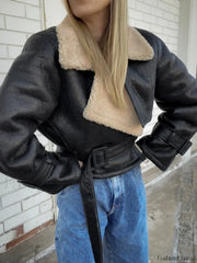 Too Blessed Sherpa Lined Modern Shearling Leather Flight Jacket Fleece Jackets