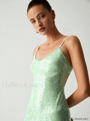 Triggered Sequin Open Trendy Back Long Dress Dresses