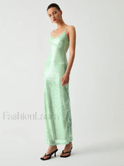 Triggered Sequin Open Trendy Back Long Dress Dresses