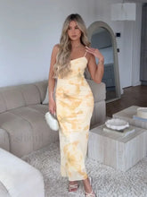 Tulle Pleated Zipper Floral Dress Yellow / XS