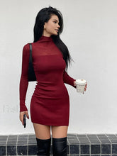 Tulle Sheer Panel Sweater Dress Burgundy / XS Sweater Dresses