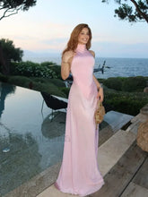 Turtleneck Patchwork Pink Maxi Dress Pink / XS