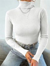 Turtleneck Ribbed Knit Sweater White / S Sweaters