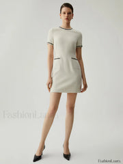 Tweed Contrast Trim Trendy Pocket Mini Dress Dresses
