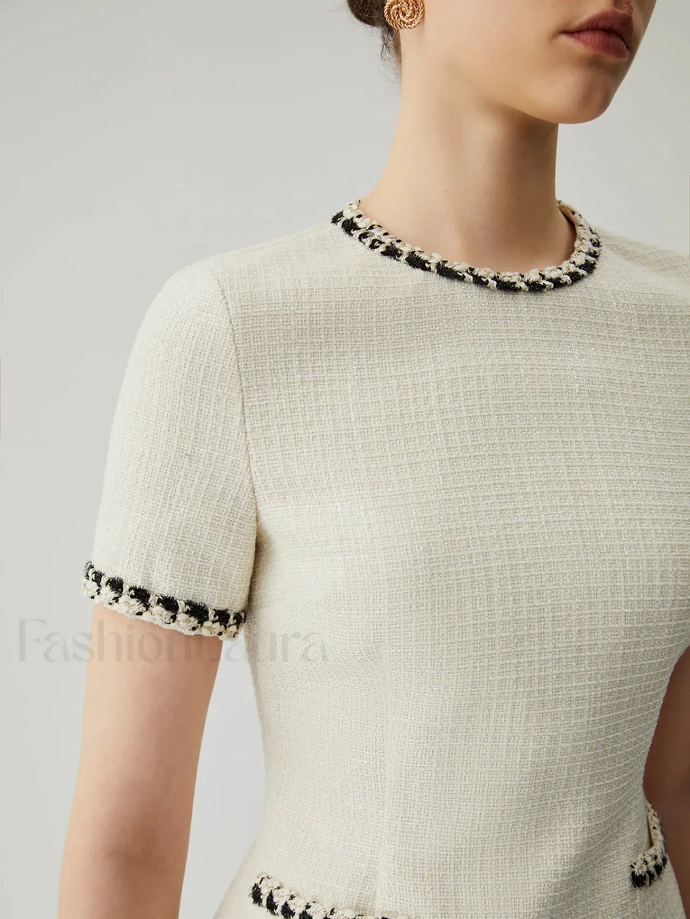 Tweed Contrast Trim Trendy Pocket Mini Dress Dresses