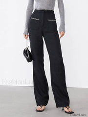 Tweed Contrast Trim Trendy Pocket Straight Leg Pants Pants