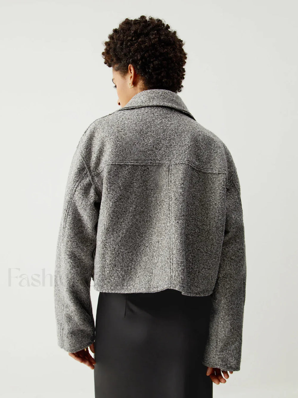 Tweed Open Collar Trendy Zip Up Crop Jacket Jackets