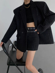 Tweed Pinstripe Graceful Oversized Blazer Blazers