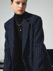 Tweed Pinstripe Graceful Oversized Blazer Blazers