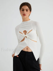 Twist Cutout Rib Trendy Long Sleeve Top Sweaters L