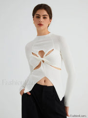 Twist Cutout Rib Trendy Long Sleeve Top Sweaters L