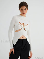 Twist Cutout Rib Trendy Long Sleeve Top White / S Sweaters L