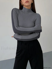 Two Tone Double Sided Modern Long Sleeve Knit Top Grey / XS Sweaters L