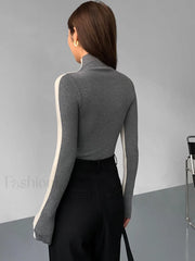 Two Tone Double Sided Modern Long Sleeve Knit Top Sweaters L