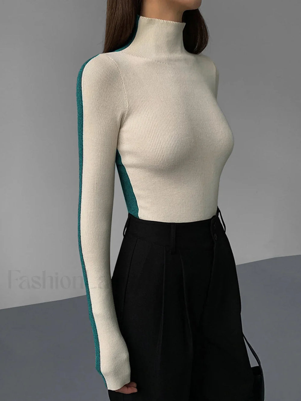 Two Tone Double Sided Modern Long Sleeve Knit Top Sweaters L