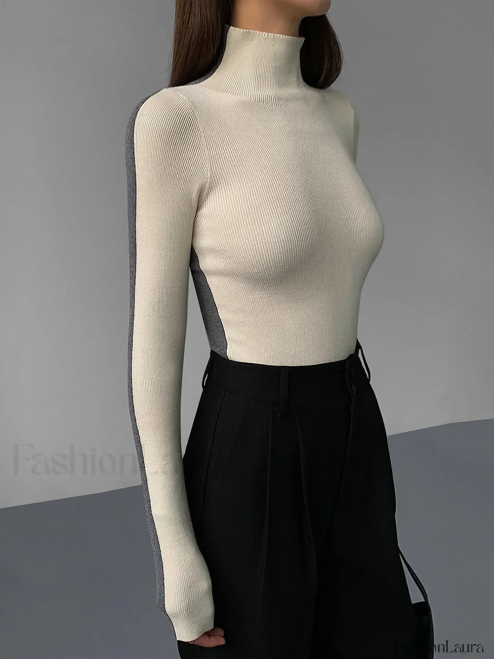 Two Tone Double Sided Modern Long Sleeve Knit Top Sweaters L