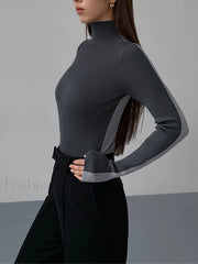 Two Tone Double Sided Modern Long Sleeve Knit Top Sweaters L