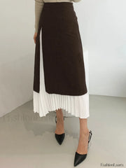 Two Tone Graceful Pleated Long Skirt Dark Brown / XS Skirts