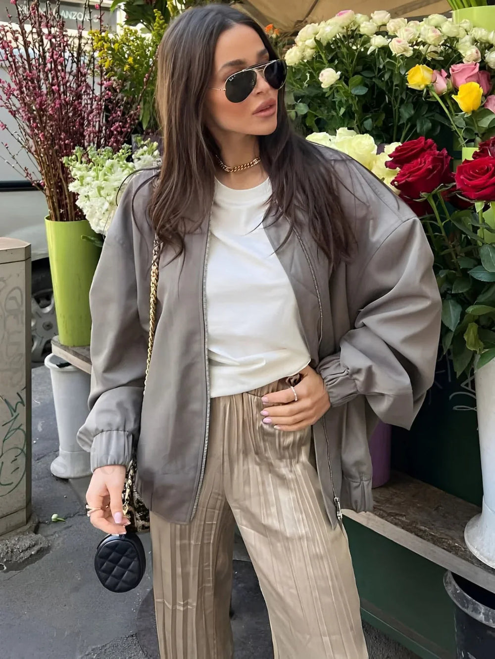 Utility Pockets Graceful Bomber Jacket Jackets