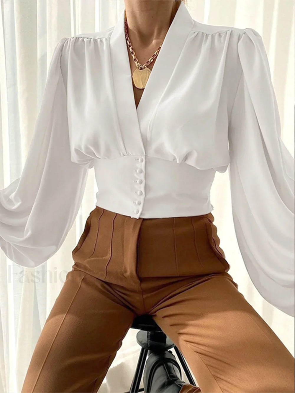 V neck Button Graceful Corset Blouse Blouses