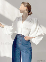 V neck Button Graceful Corset Blouse Blouses