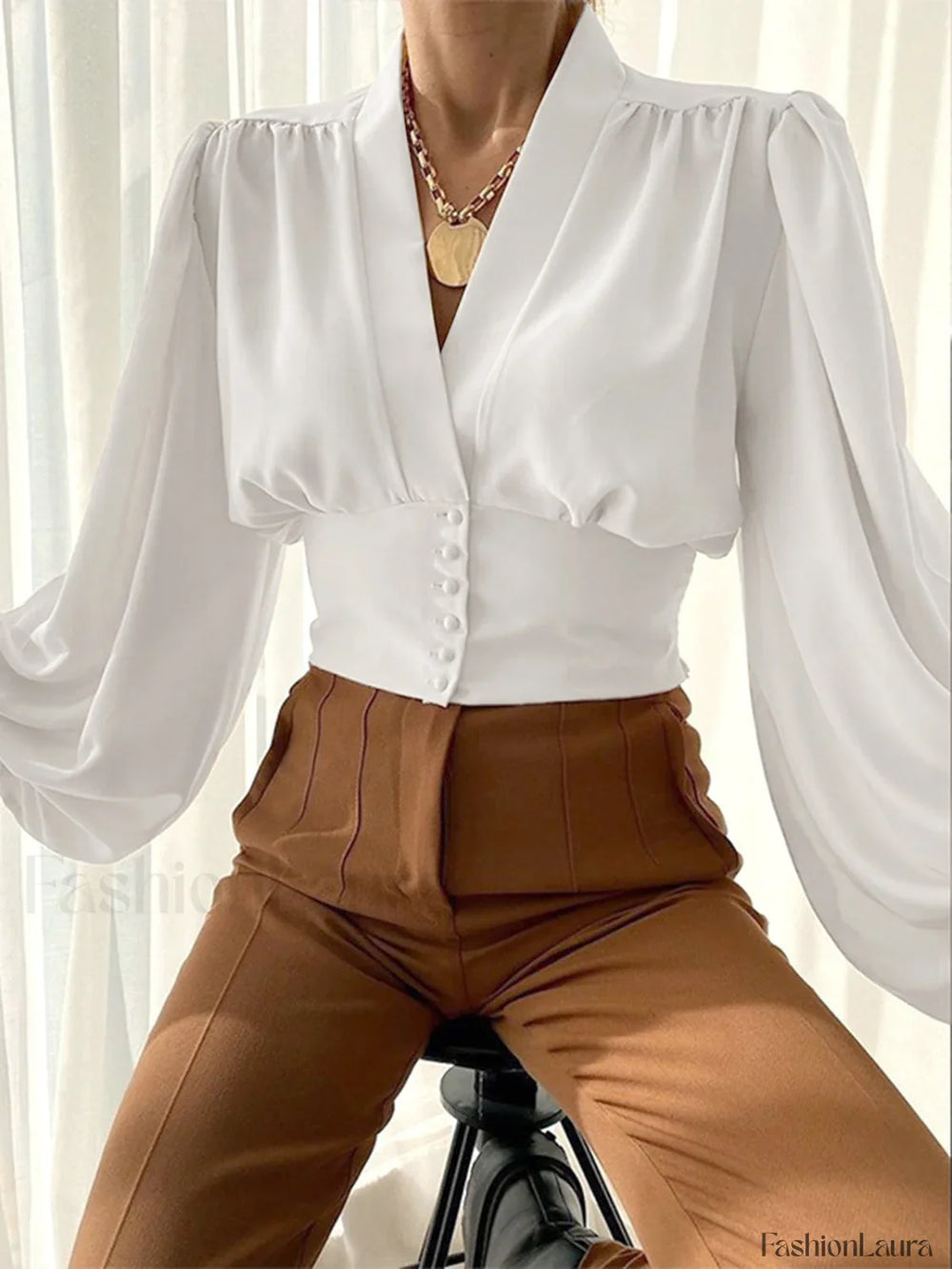 V neck Button Graceful Corset Blouse Blouses