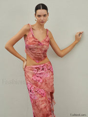 V Neck Crop Floral Trendy Print Cami Top Tank Tops & Camis