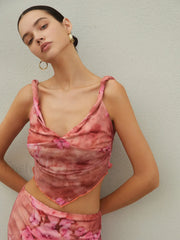 V Neck Crop Floral Trendy Print Cami Top Pink / XS Tank Tops & Camis