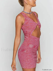 V Neck Cutout Knit Mini Dress Mini Dresses
