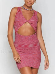 V Neck Cutout Knit Mini Dress Pink / S Mini Dresses