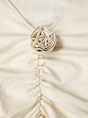 V neck Draped Floral Detail Modern Blouse with Matching Scarf Blouses