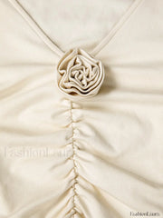 V neck Draped Floral Detail Modern Blouse with Matching Scarf Blouses