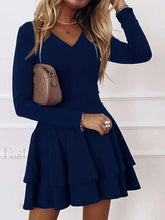 V Neck Long Sleeve Ruffle Midi Dress Blue / S Midi Dresses