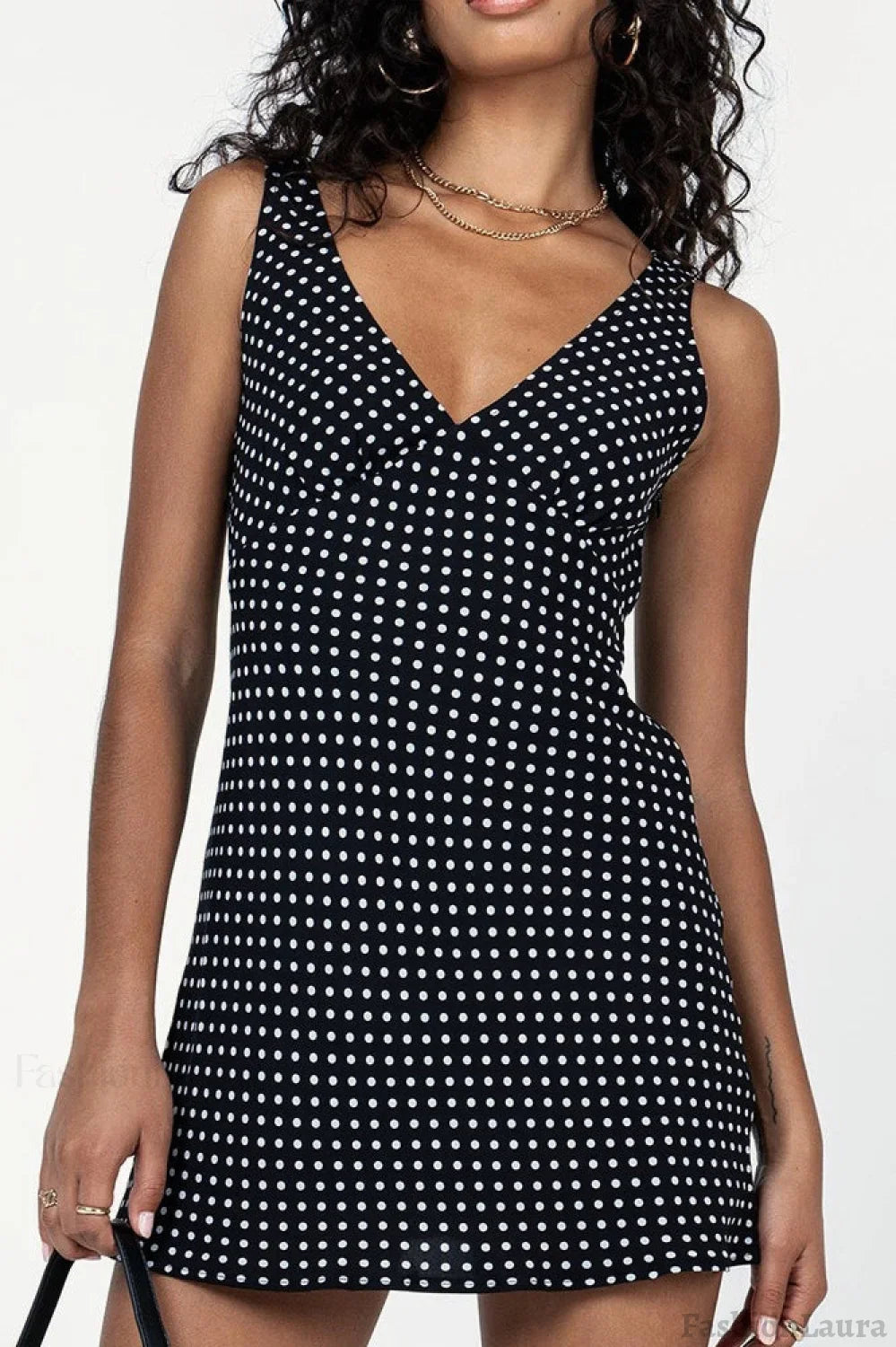 V-Neck Polka Dot Tie Waist Mini Dress