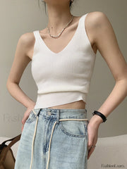 v neck rib Graceful tank top White / S Tank Tops & Camis
