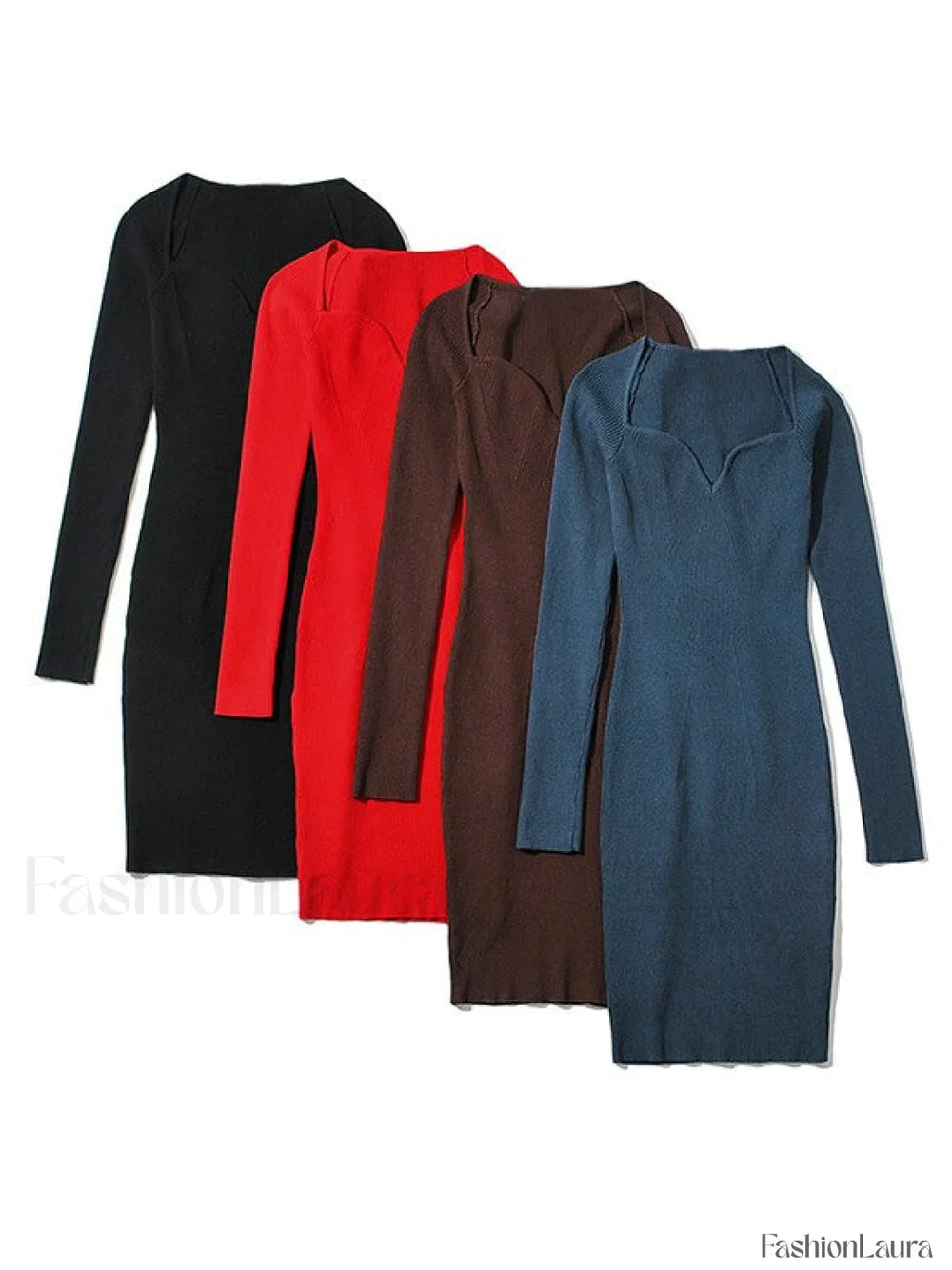 V Neck Ribbed Knit Long Sleeve Mini Dress Mini Dresses