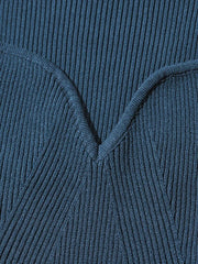 V Neck Ribbed Knit Long Sleeve Mini Dress Mini Dresses