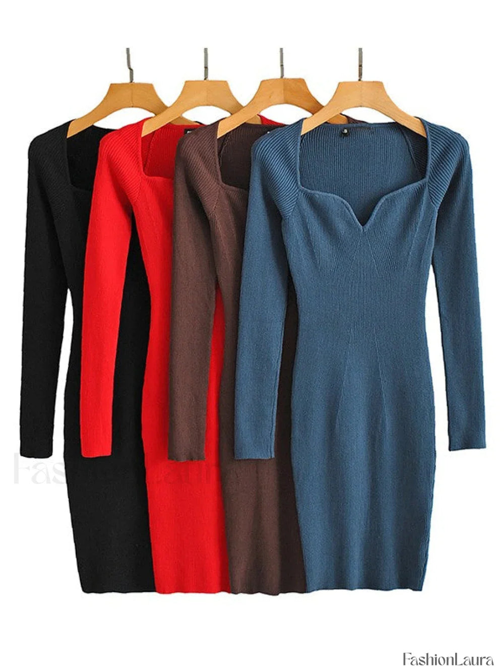 V Neck Ribbed Knit Long Sleeve Mini Dress Mini Dresses