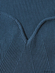 V Neck Ribbed Knit Long Sleeve Mini Dress Mini Dresses