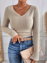 V Neck Ribbed Skinny T Shirt Apricot / XS T Shirts