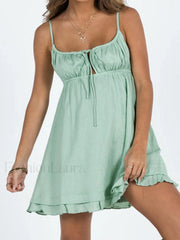 V Neck Ruffle Hem Mini Dresses Mini Dresses